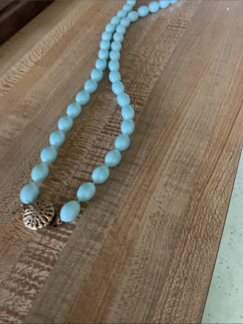 Vintage  Necklace soft blue beads, gold clasp